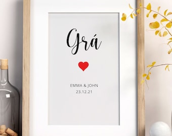 Personalised GRÁ (Love) Irish Print, Unframed