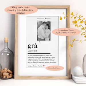 Gepersonaliseerd Iers verlovingscadeau, Grá Irish Print, Grá Definition Print, Iers huwelijkscadeau, Gepersonaliseerde fotoprint, Cadeaubundel.
