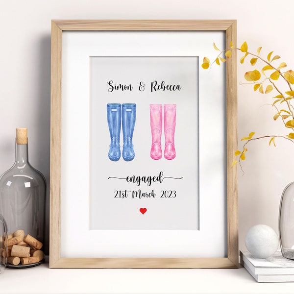 Verlovingsgeschenken voor paar, gepersonaliseerde verlovingsprint, verlovingscadeau, Welly Boot print, Keepsake Gift, Couples Gift, Couple Print