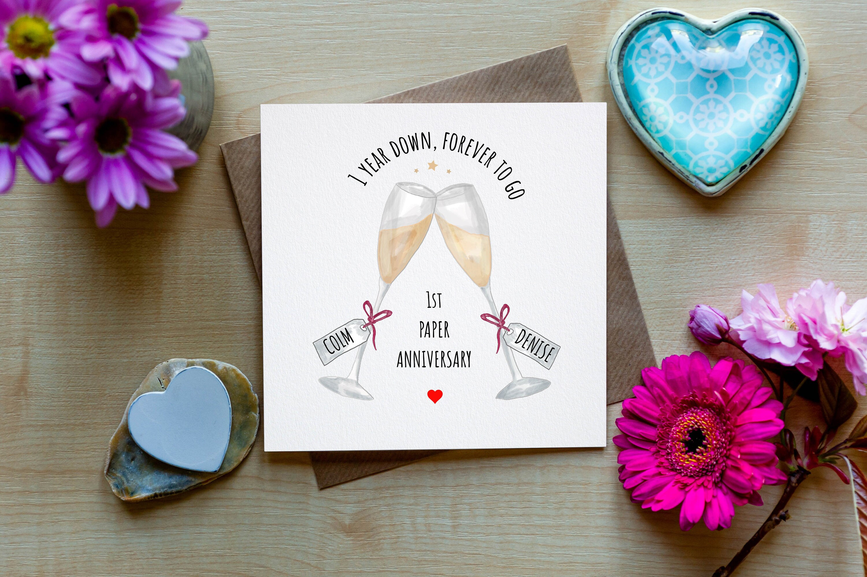 Personalised 1 Year Anniversary Card, Anniversary Card For Boyfriend, Girlfriend, Husband, Wife, Paper Anniversary, One year Down