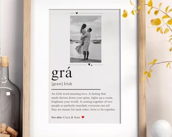 Personalised Grá Definition Print, Irish Engagement Wedding Gift (Physical print & Digital Download)