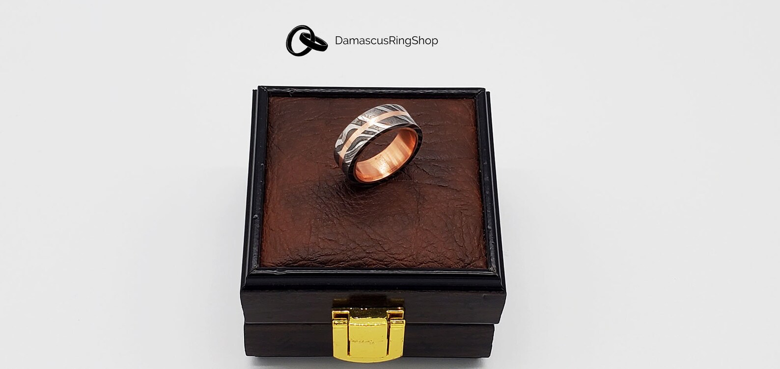 Eternal Connection Damascus Steel Anniversary Ring with Wooden Inlay