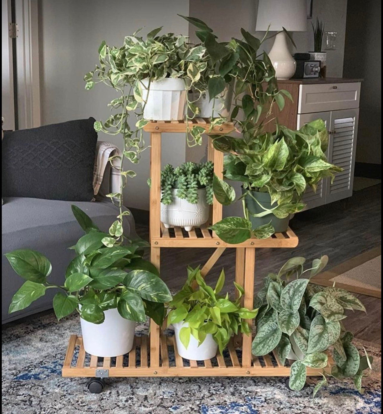 Bamboo Plant Stand Rack With Wheels 3 Tier Etsy