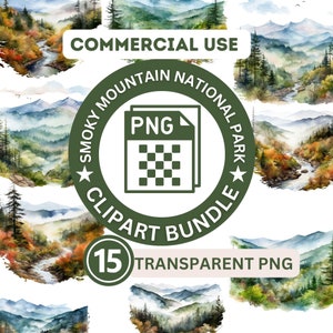 Great Smoky Mountain National Park Transparent Background PNG Digital Instant Download - 15 National Park Print Watercolor Clipart Outdoorsy