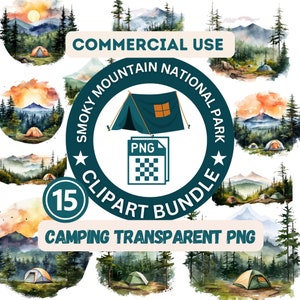 Smoky Mountain National Park Camping transparante achtergrond PNG digitale Instant Download, National Park print aquarel clipart commercial