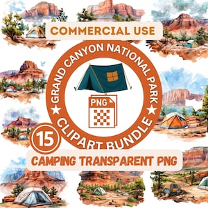 Grand Teton Nationalpark Camping Transparenter Hintergrund PNG Digital Sofort Download, 15 Nationalpark Druck Aquarell Clipart kommerzielle