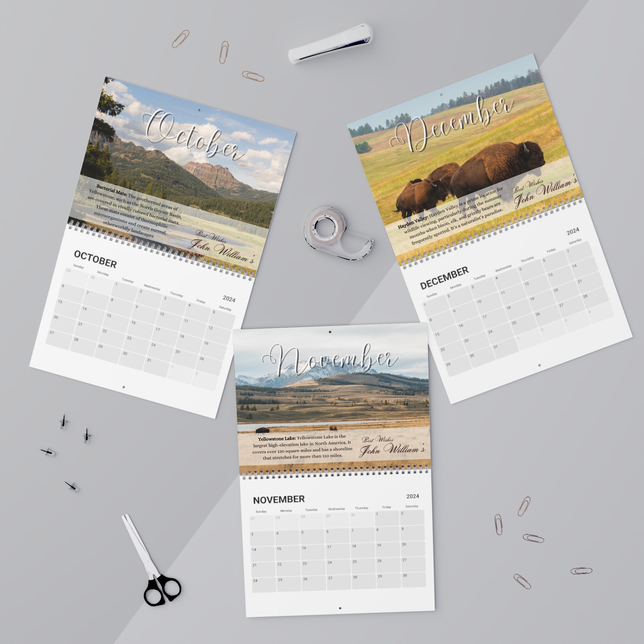 2024 Calendar Yellowstone National Park Print 10.8x8.4 Size