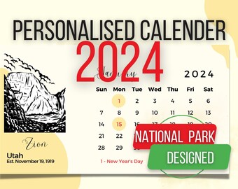 2024 Calendar With Holiday 10 X 5 personalised USA National Park Print  Minimalist Art 12 Month Desk Calendar for Chritmas/new Year Gift - Etsy