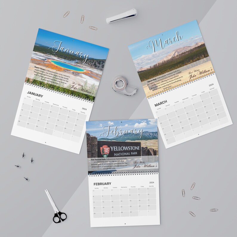 2024 Calendar Yellowstone National Park Print 10.8x8.4 Size