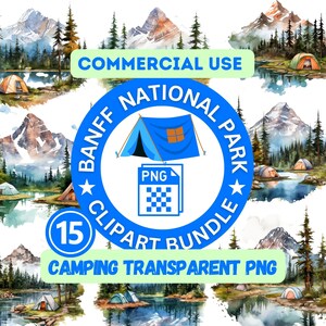 BANFF National Park Camping Transparent Background PNG Digital Instant Download, National Park Print Watercolor Clipart Commercial License