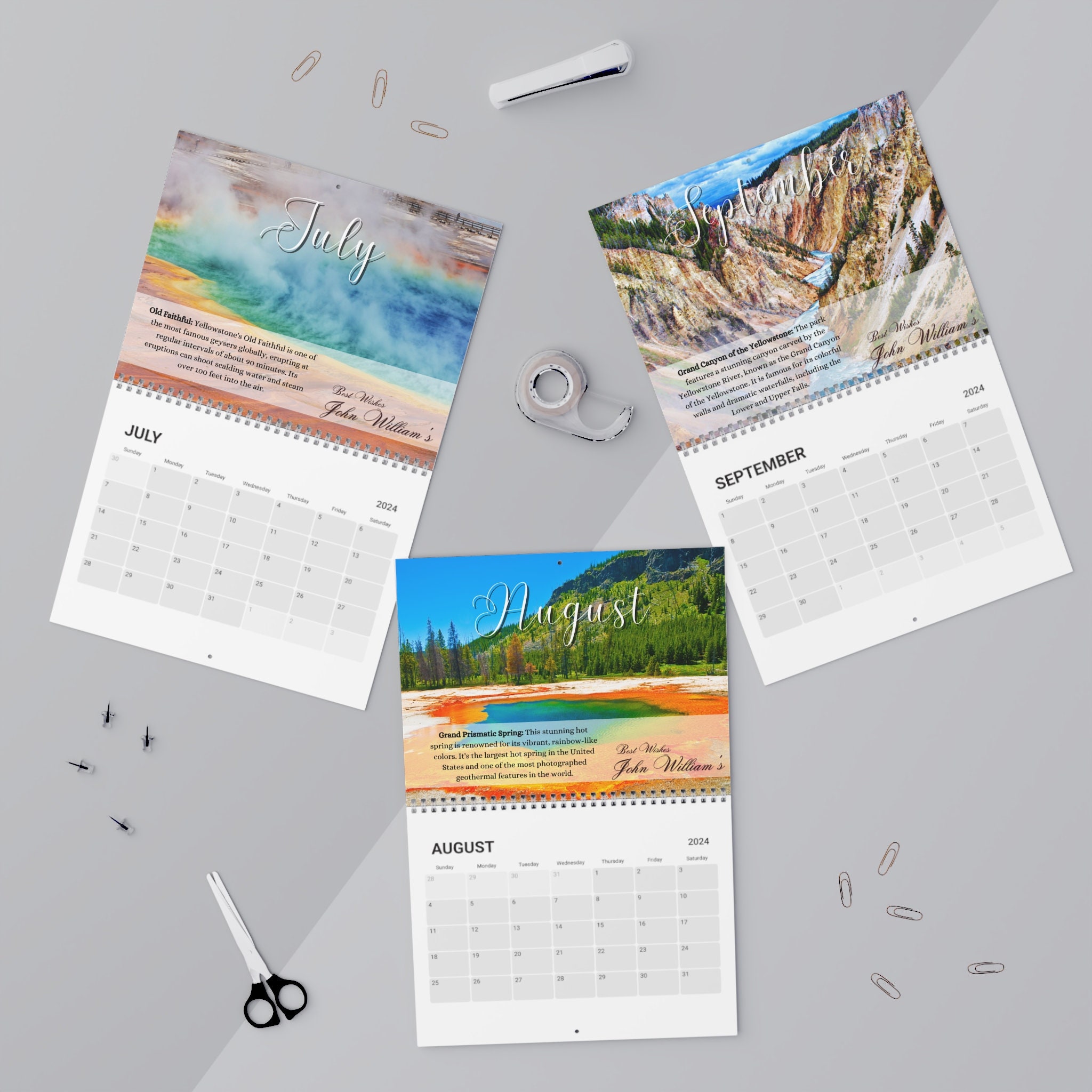 2024 Calendar Yellowstone National Park Print 10.8x8.4 Size
