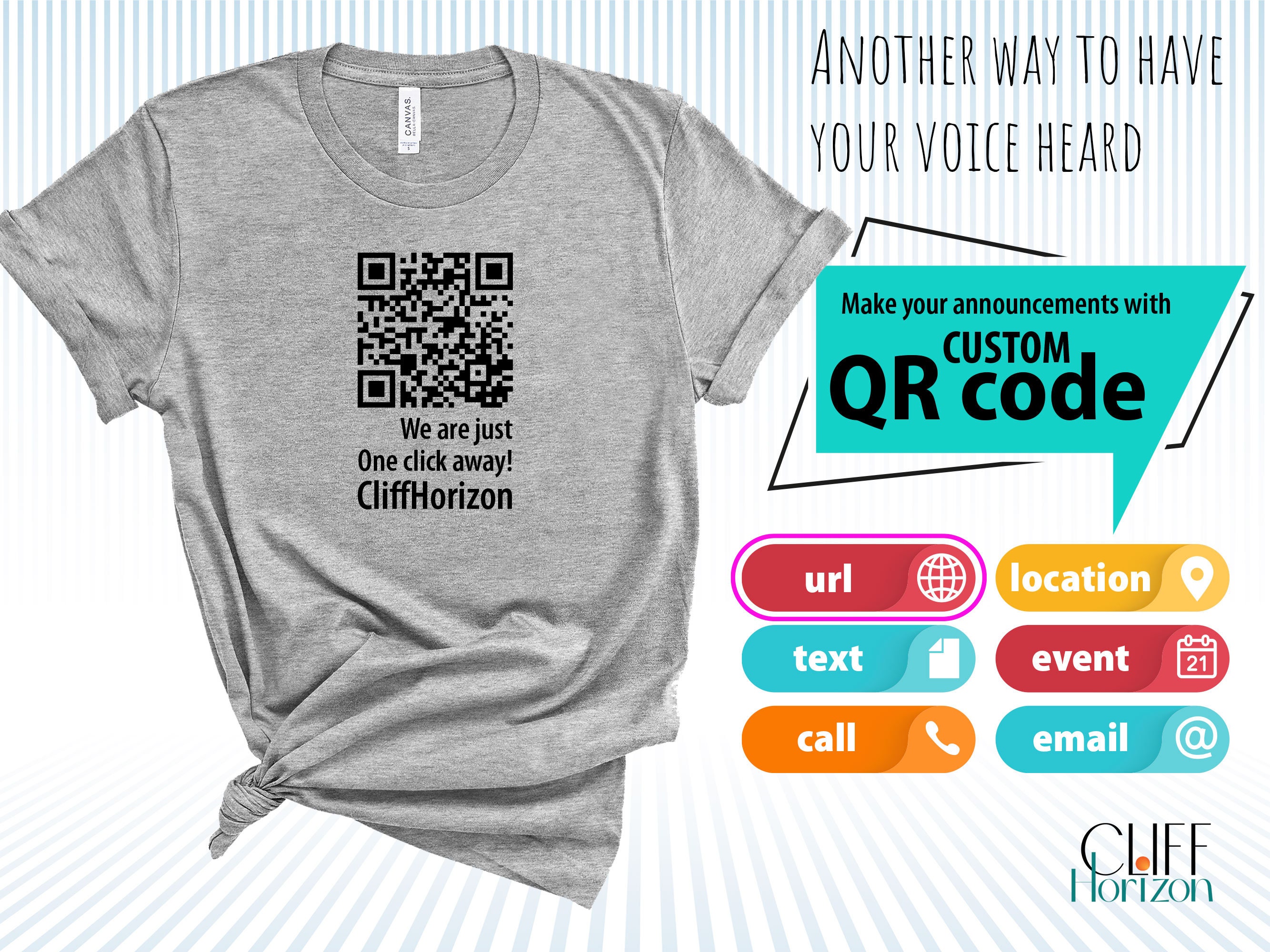 Custom QR Code Tshirt, Web Etsy Text Call, Tee, Site Women Email, Send Info, Announcement, Message, Unisex Location Event Vinyl - Shirt URL, Men