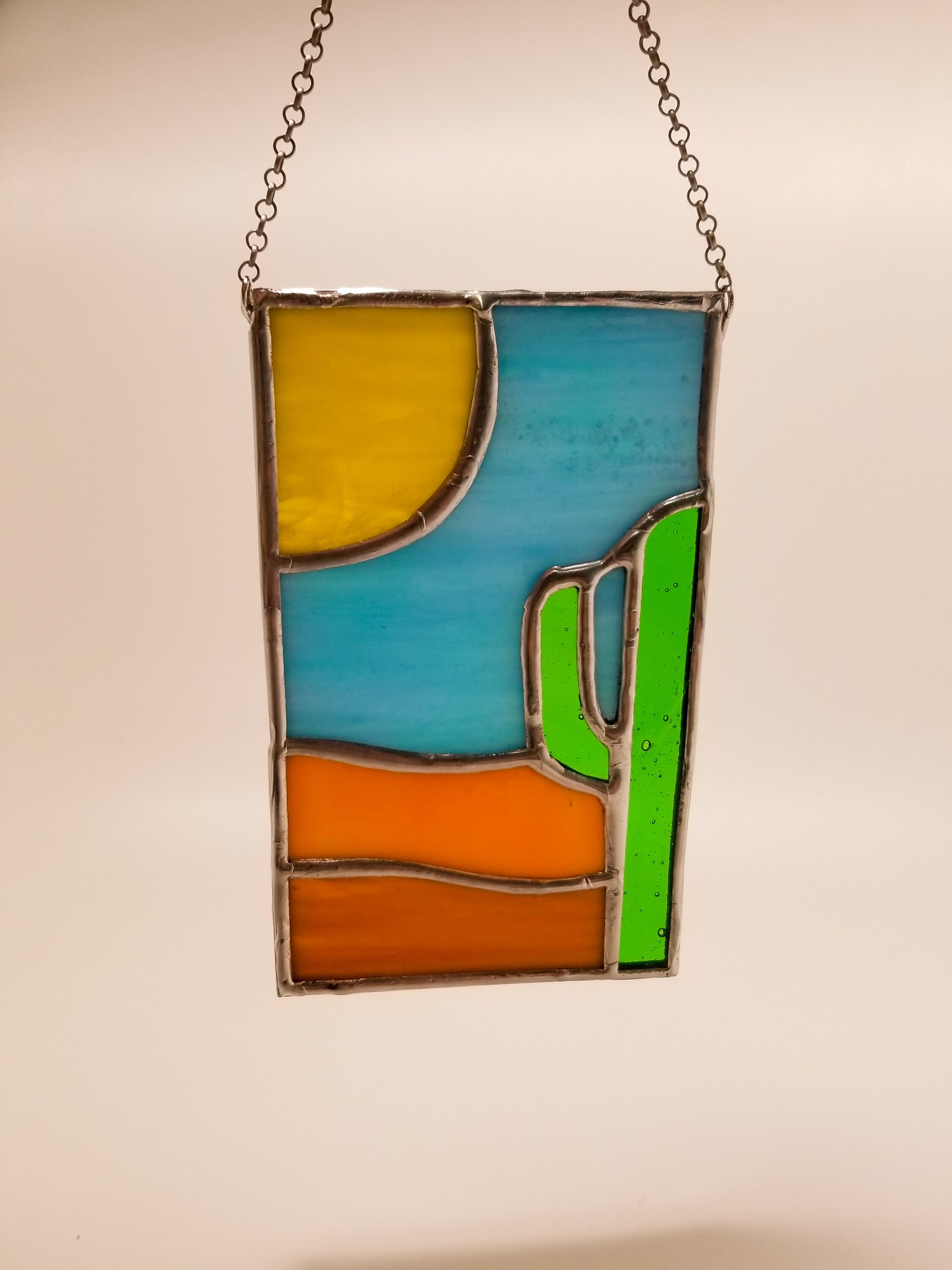 Simple Desert Scene with Cactus and Sun Stained Glass Hanging Etsy