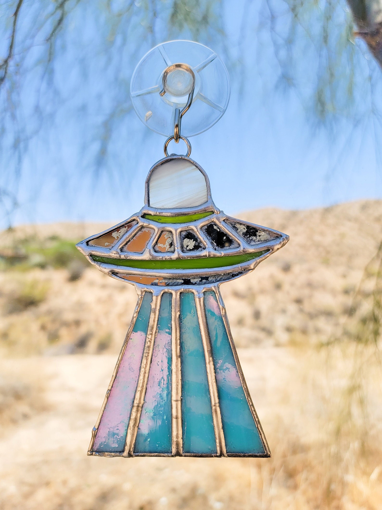 Stained Glass UFO Window Hanging Ornament Etsy
