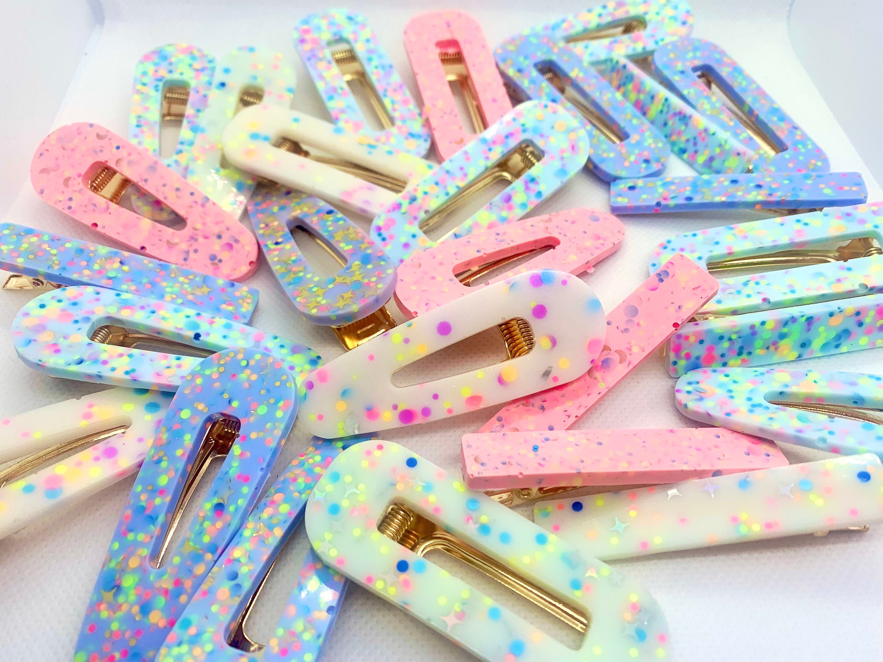 Neon Confetti Glitter Resin Hair Clips for Girls, Toddlers, Adults – …