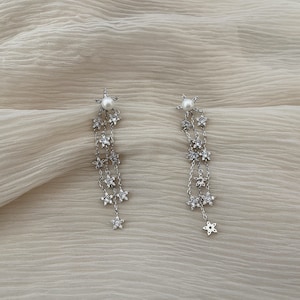 Superbes boucles d&#39;oreilles pendantes brillantes de style coréen avec étoiles