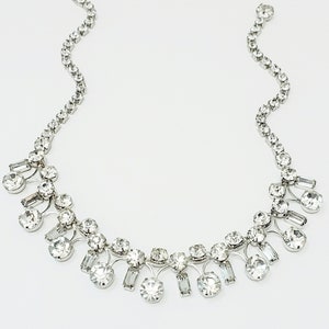 Vintage Rhinestone Drippy Dangle Choker Necklace Silver Tone Special Occasion Vintage Bride Weddings Gift For Her