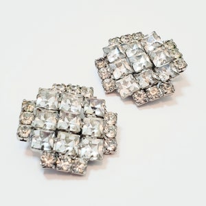 Vintage Rhinestone Clip On Earrings Silver Tone Special Occasion Vintage Bride Weddings Gift For Her