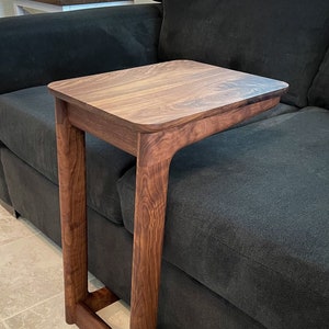 Mid-Century Modern C Table made from Walnut is the perfect sofa table for your living room! Elegant side table or couch table.