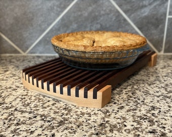 Maple and Walnut Cooling Rack Trivet in a Mid Century Modern design for Hot Dishes finished with Food Safe Cutting Board Oil