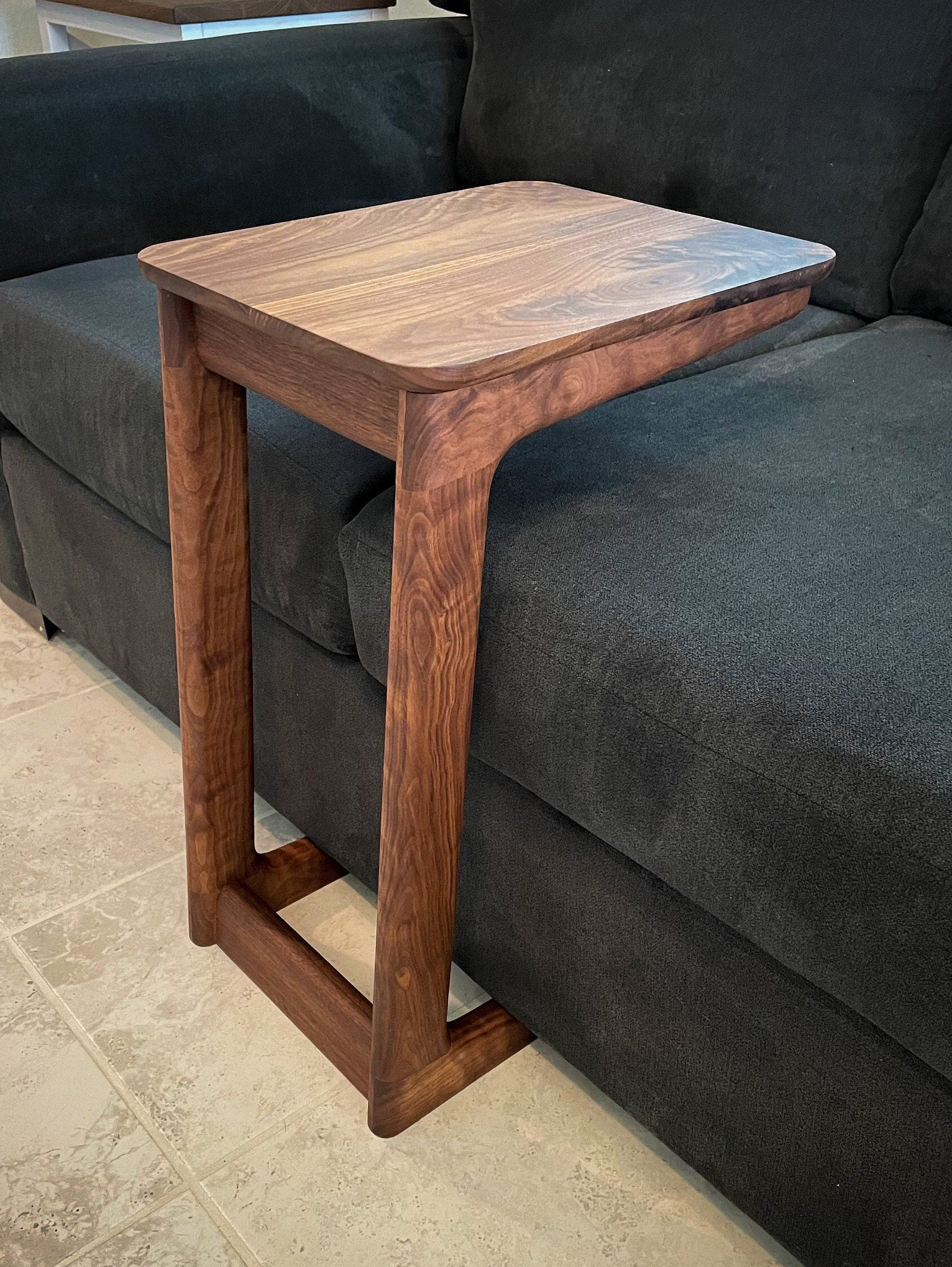 Natural Metal C Side Table. Slide Under Sofa Table. Minimal