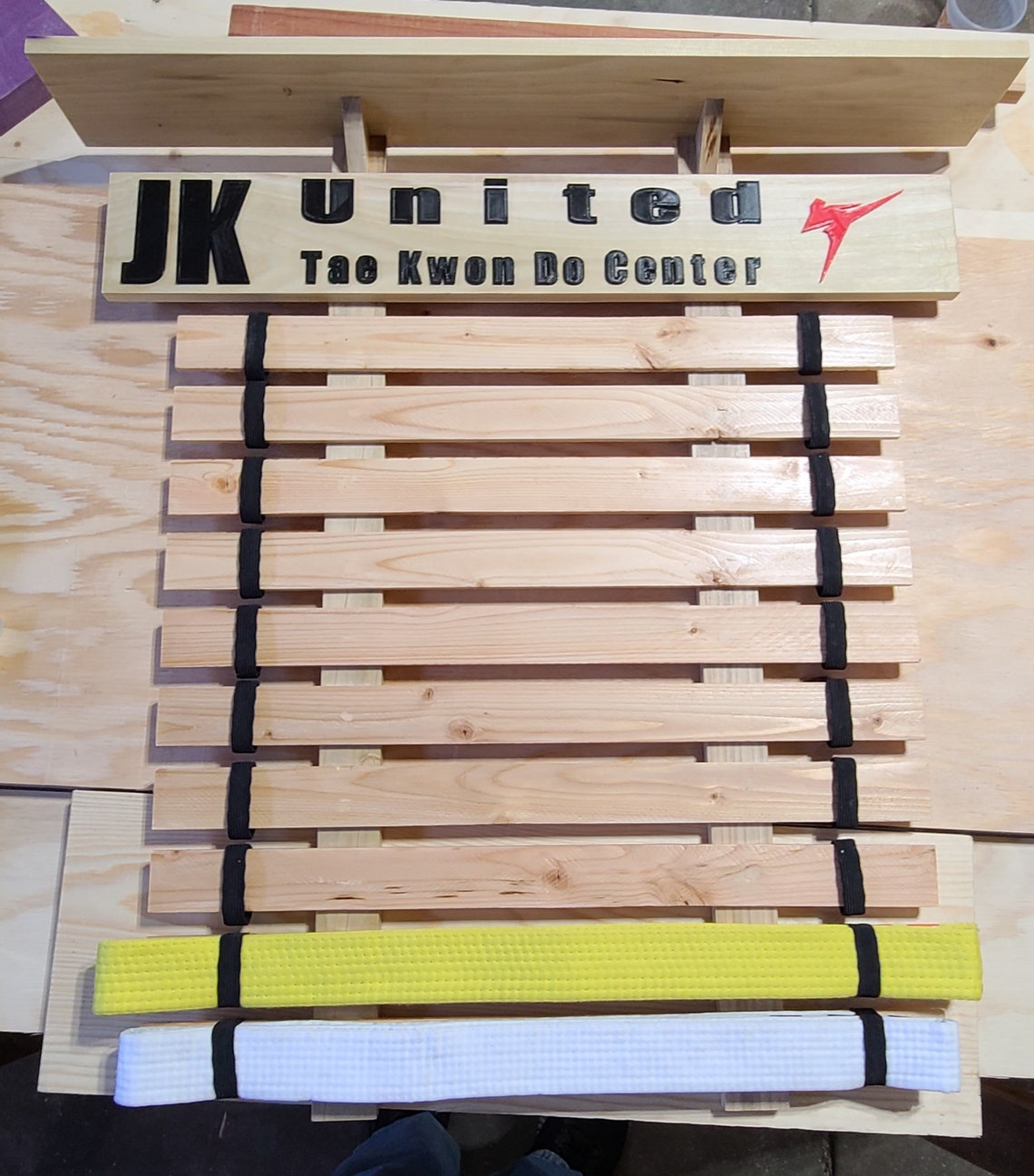 Martial art belt display rack with shelf Etsy