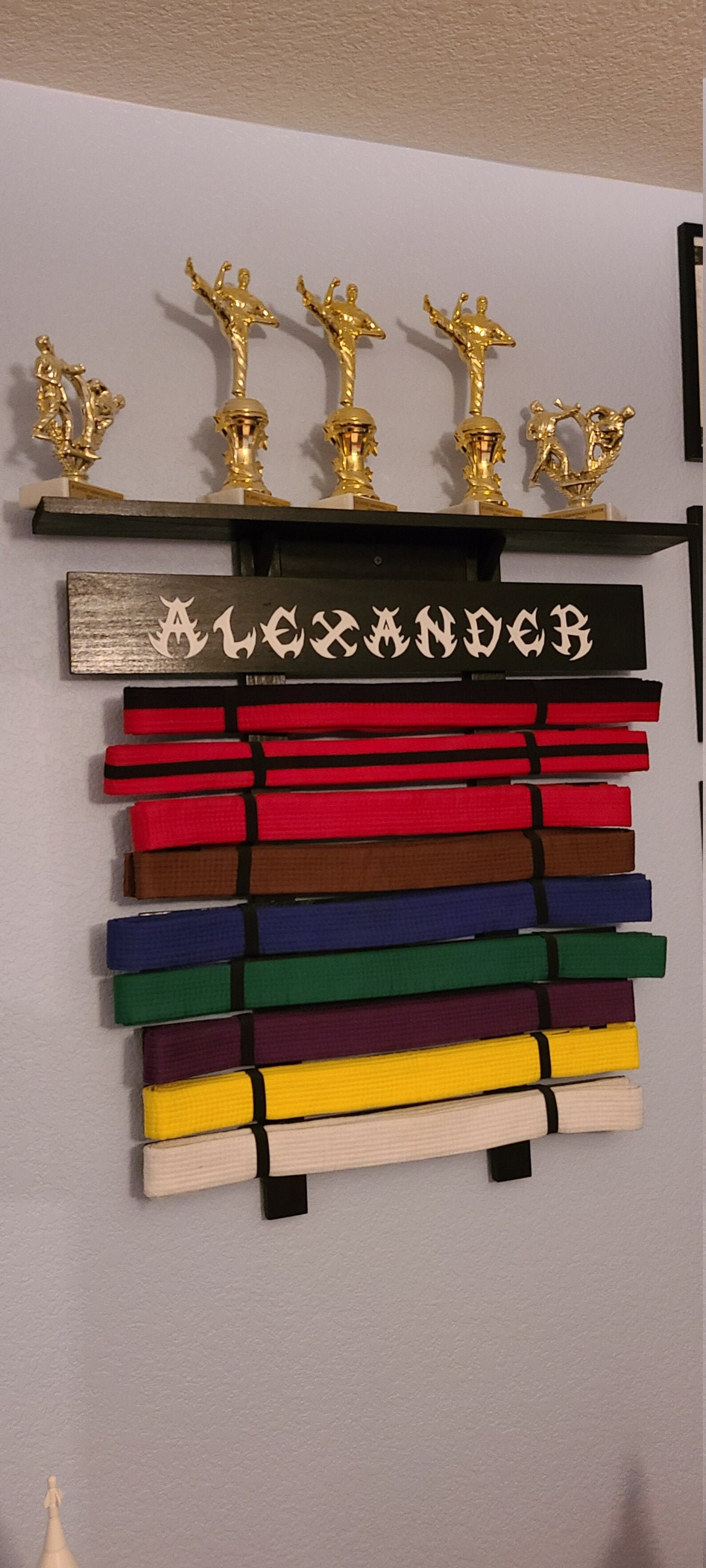 Martial art belt display rack with shelf Etsy