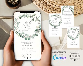 Plantilla de video para invitación de boda con eucalipto: Diseño animado de Canva (digital)