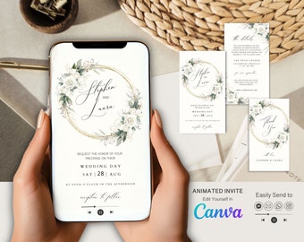Animated Wedding Invitation Video Template: Editable Canva Design
