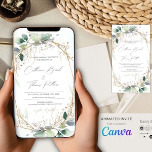 Animated Wedding Invitation Video Template, Wedding Video Invitation Template Canva, Canva Wedding Invitation Digital Video
