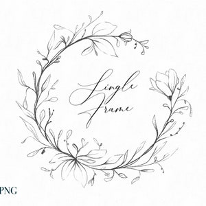 Krans | Geschetste lijntekeningen | Krans Clipart | Handgetekende botanische bloemen | Huwelijksuitnodiging | Minimalistisch | DIY-kunstwerk