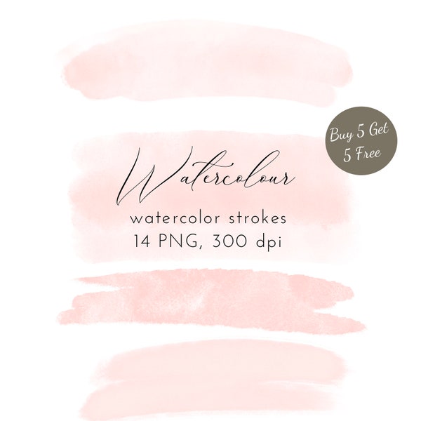 Watercolor strokes with clipart strokes | Set of 14 png image files, digital download