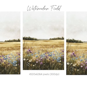 Landscape Featuring a Field Illustration, watercolor view clipart, travel graphics, Flower Landscape , Summer, field clipart, download,