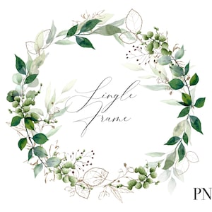 Cornice Verde Acquerello Ghirlanda - Acquerello Foglie Verde per Invito di Nozze Logo Clipart digitale PNG