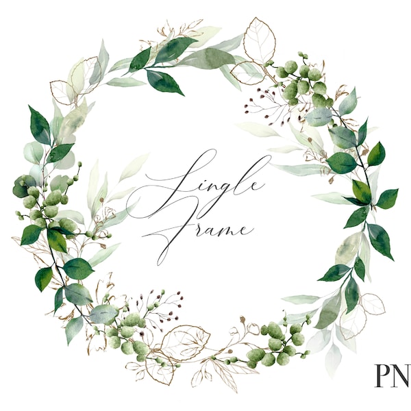 Frame Greenery Watercolor Wreath - Watercolor Leaves Greenery for Wedding invite Logo Digital clipart PNG