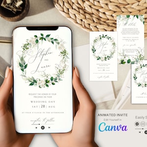 Animated Wedding Invitation Video Template, Wedding Video Invitation Template Canva, Canva Wedding Invitation Digital Video