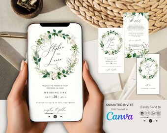 Animated Wedding Invitation Video Template: Editable Canva Design