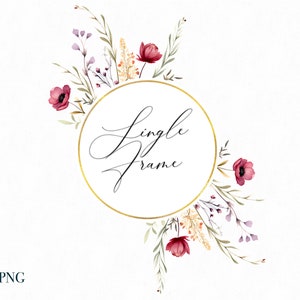 Frame Wildflowers Watercolor Wreath - Watercolor Leaves Greenery for Wedding invite Logo Digital clipart PNG