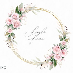 Aquarelle Rose Boho or cadre - mariage cadre Clipart - aquarelle Boho couronne - or géométrie cadre - Boho aquarelle Bouquet