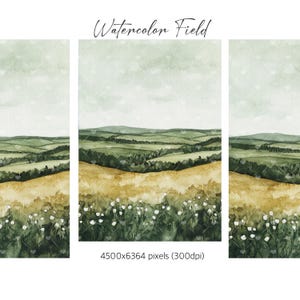 Landscape Featuring a Field Illustration, watercolor view clipart, travel graphics, Flower Landscape , Summer, field clipart, download,