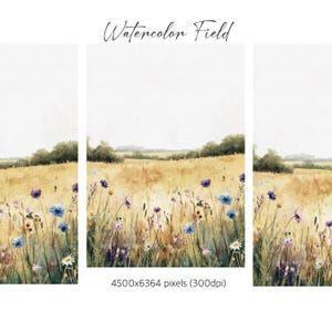 Landscape Featuring a Field Illustration, watercolor view clipart, travel graphics, Flower Landscape , Summer, green field clipart, download