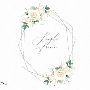 Acquerello Rosa Boho Cornice Argento - Cornice Da Sposa Clipart - Acquerello Boho Wreath - Oro Geometria Cornice - Boho Watercolor Bouquet