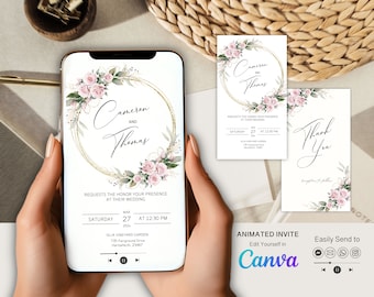 Floral Animated Wedding Invitation Video Template: Editable Canva Design