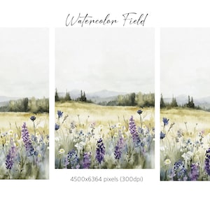 Landscape Featuring a Field Illustration, watercolor view clipart, travel graphics, Flower Landscape , Summer, field clipart, download,