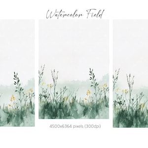Landscape Featuring a Field Illustration, watercolor view clipart, travel graphics, Flower Landscape , Summer, green field clipart, download