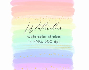 Pastel Rainbow Brush Strokes Clipart PNG Strokes Graphics in digital format instant download for Commercial use