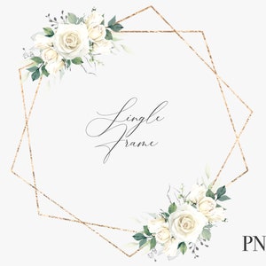 Watercolor Golden Rose Boho Frame - Wedding Frame Clipart - Watercolor Boho Wreath - Gold Geometry Frame - Boho Watercolor Bouquet