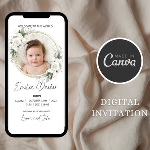 Baby Ankündigung Vorlage, Neugeborene Baby Ankündigung, digitale Geburt Ankündigung, Mobile Baby Ankündigung ecard