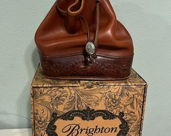 Vintage BRIGHTON Western Leather Bucket Purse w/Dust Bag & Original Box