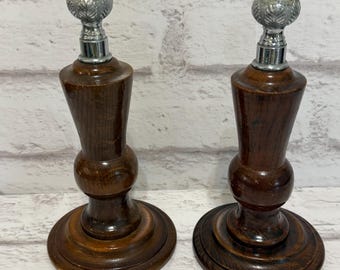 Vintage Wooden and Chrome Candlesticks Beautiful Addition to Any Home - Rustic with a Silver Flare!